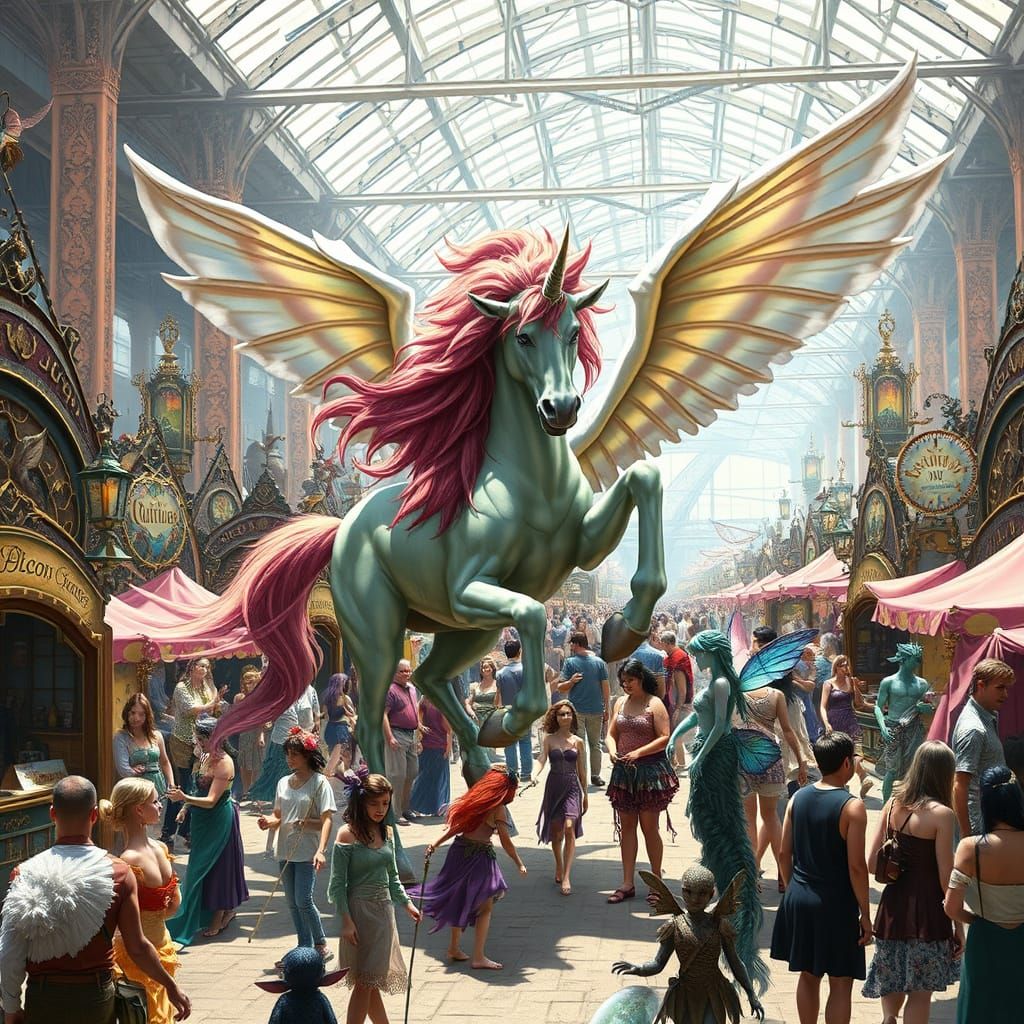 Mythical Creature Convention in Whimsical Style