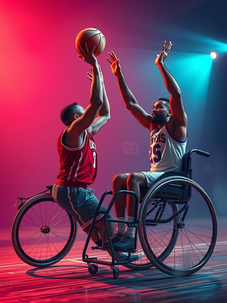 Wheelchair Basketball Game in Hyperrealistic Splash Art