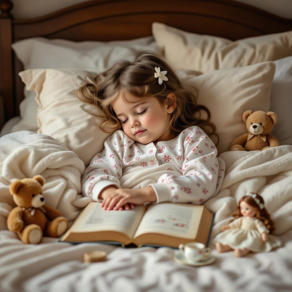 Girl Sleeping Peacefully Amidst Magical Toys