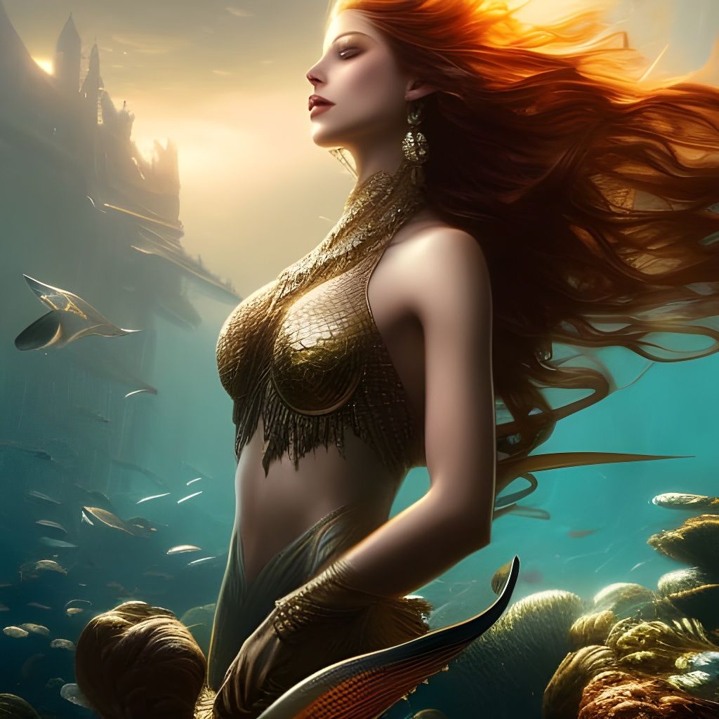 Underwater Mermaid in Dark Fantasy Gouache Style