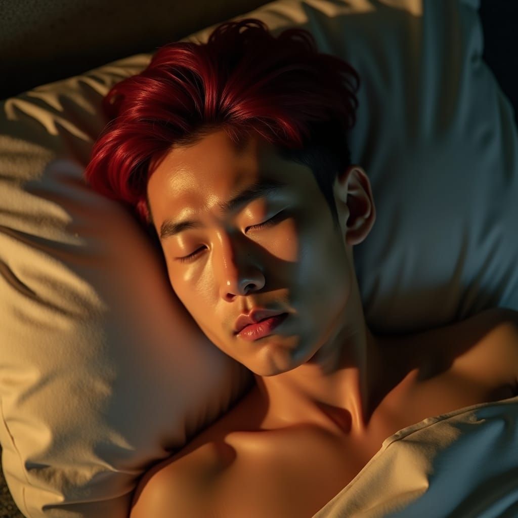 Handsome Man with Red Hair Asleep: Cinematic Portrait