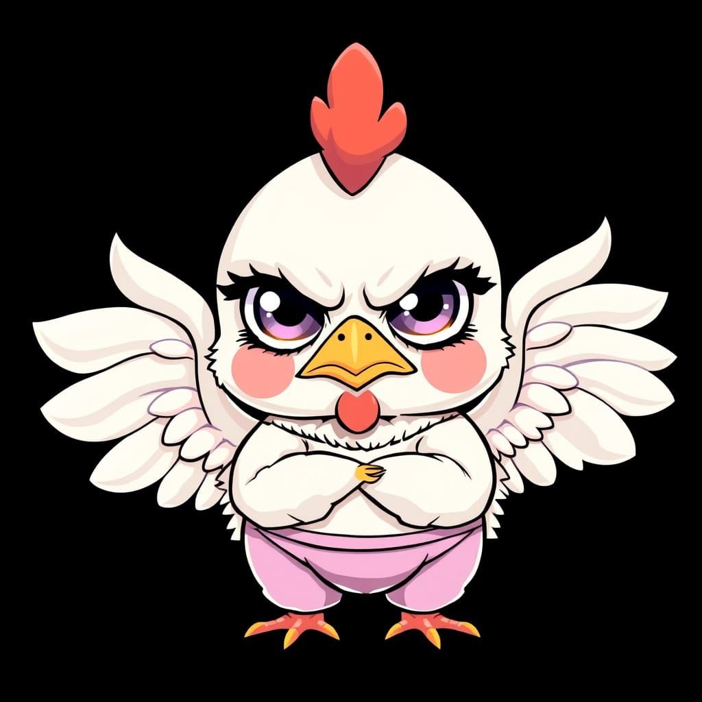 Grumpy Chibi Chicken in Pastel Clothes