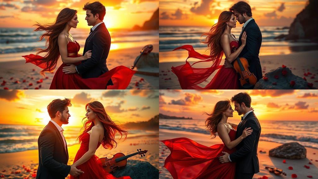 Romantic Beach Sunset in Vibrant Colors