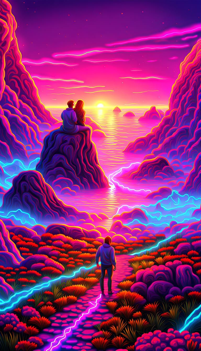 Expressive Portrait with Neon Colors and Fractals