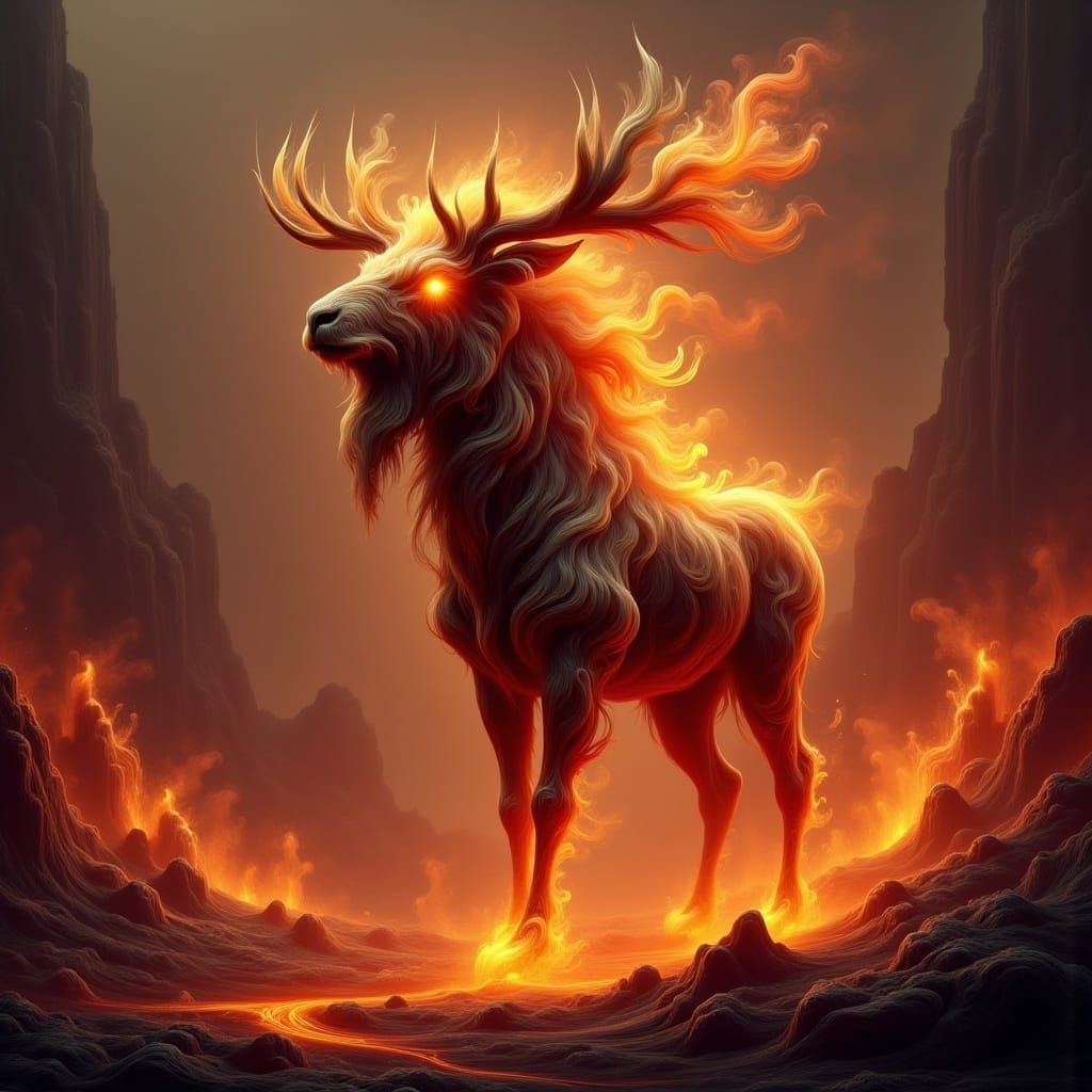 Fiery Lava Moose in Volcanic Wasteland: 3D Render