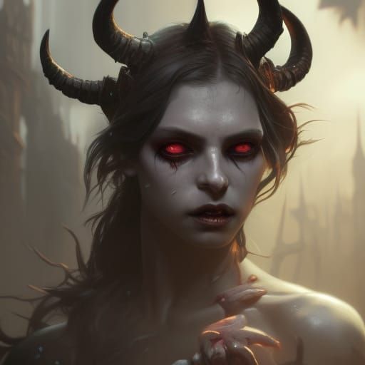 Undead Queen with Horns in Dark Fantasy Style