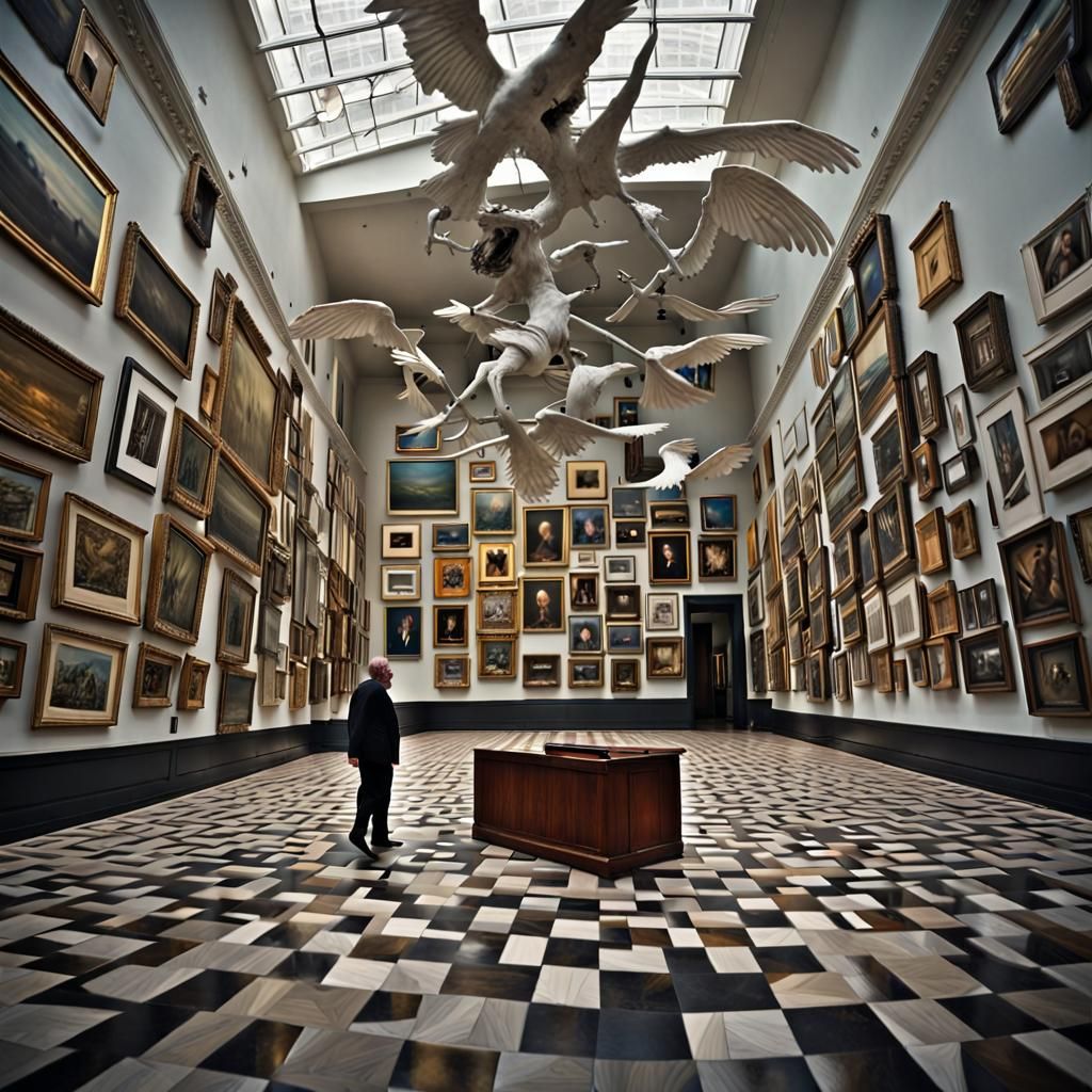 Inside an Art Gallery with Diverse Art