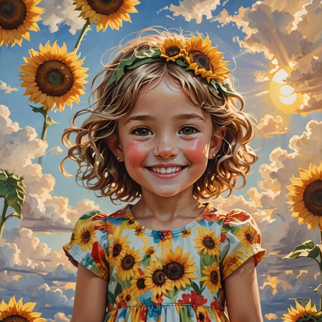 Smiling Girl Figurine Portrait in Summer Sky