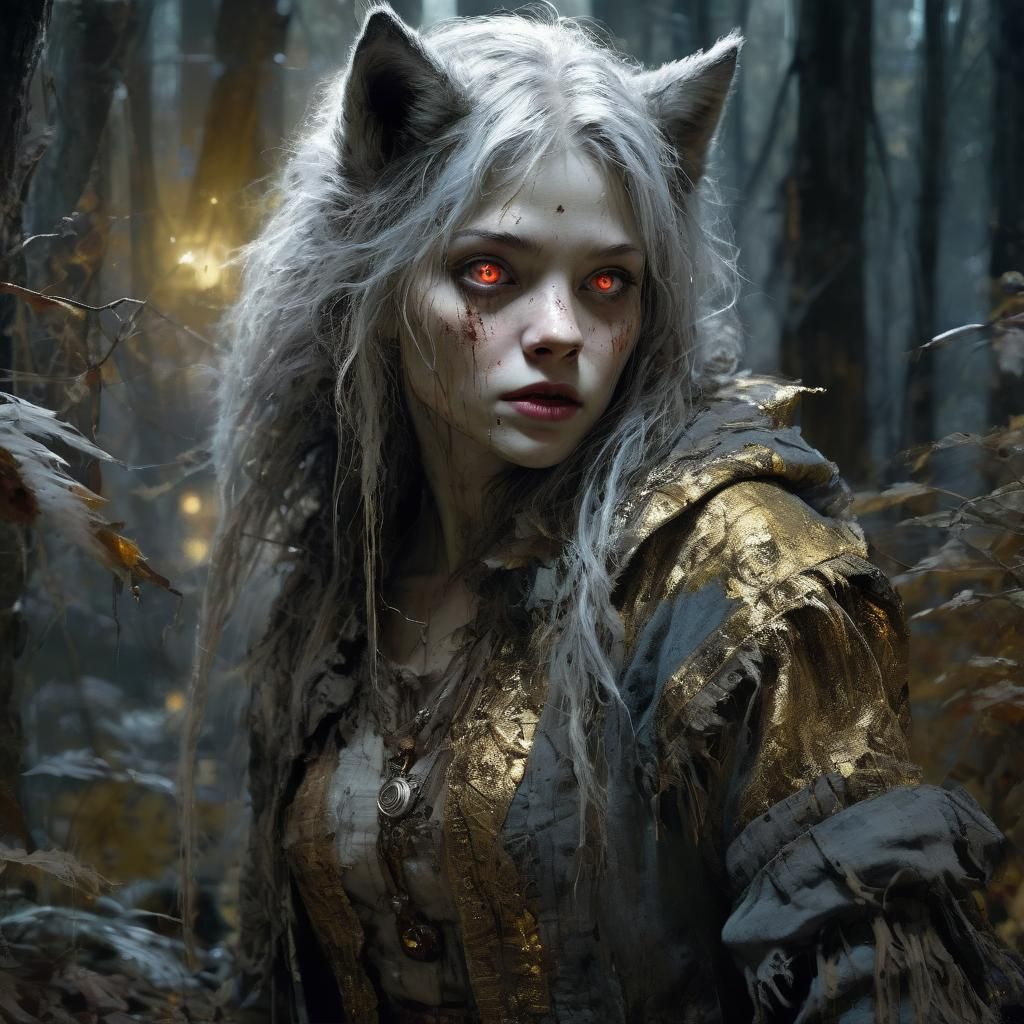 Female Werewolf in Moonlit Forest: Detailed Matte Painting