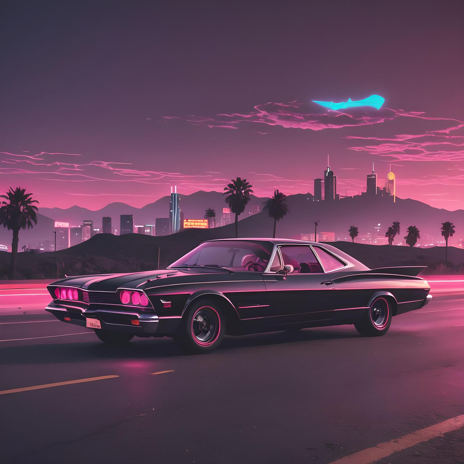 Batmobile Inspired Car in Synthwave Neon Style