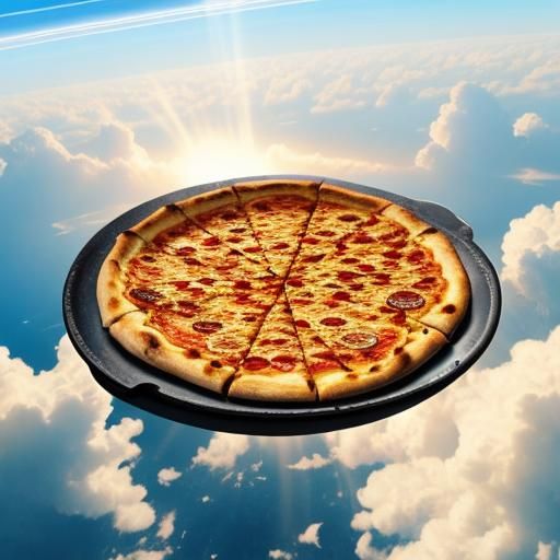 pizza floating in space