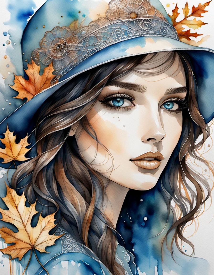 Dreamy Autumn Portrait in 3D Watercolor
