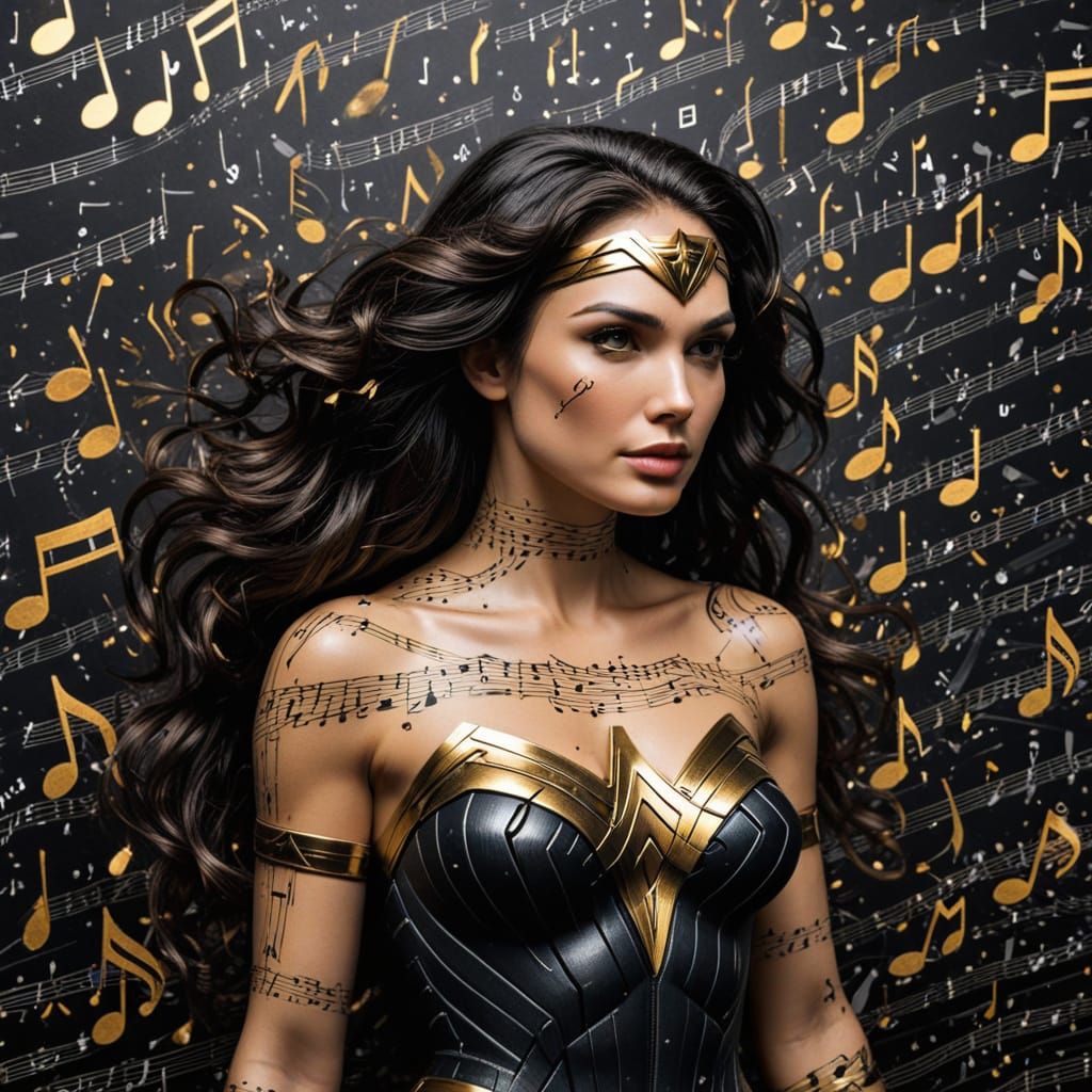 Wonder Woman in Musical Notes, Digital Art