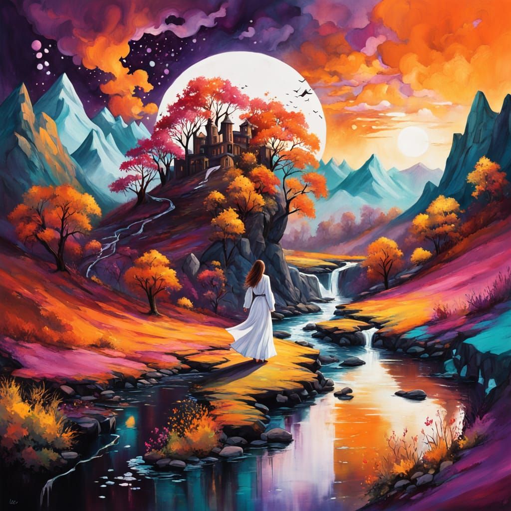 Mystical Mountainscape: Surreal Graffiti Art