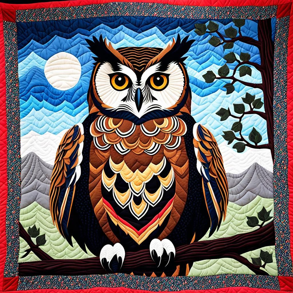 Horned Owl Digital Art Quilt