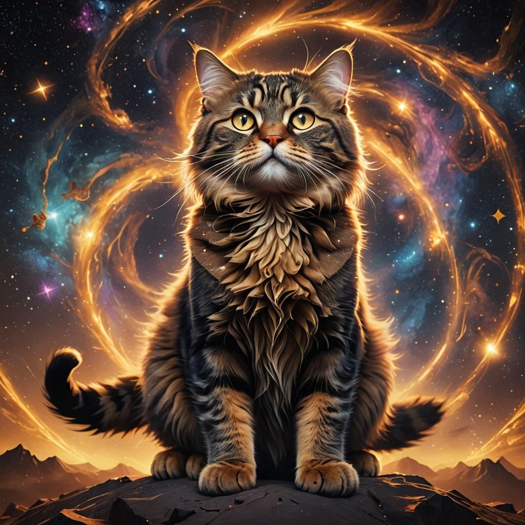 Tabby Cat on a Star in Space