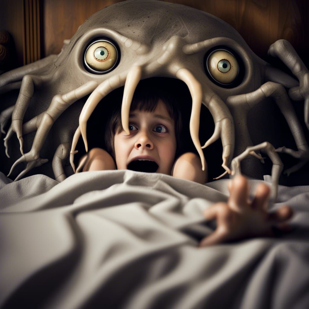 Terrified Boy and Alien Creature in Dimensional Portal