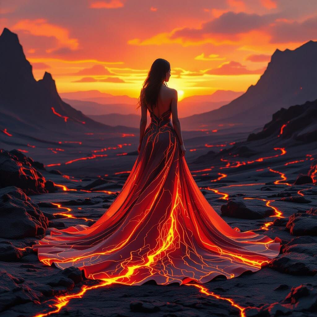 Lava Dress Sunset: Surreal Digital Art