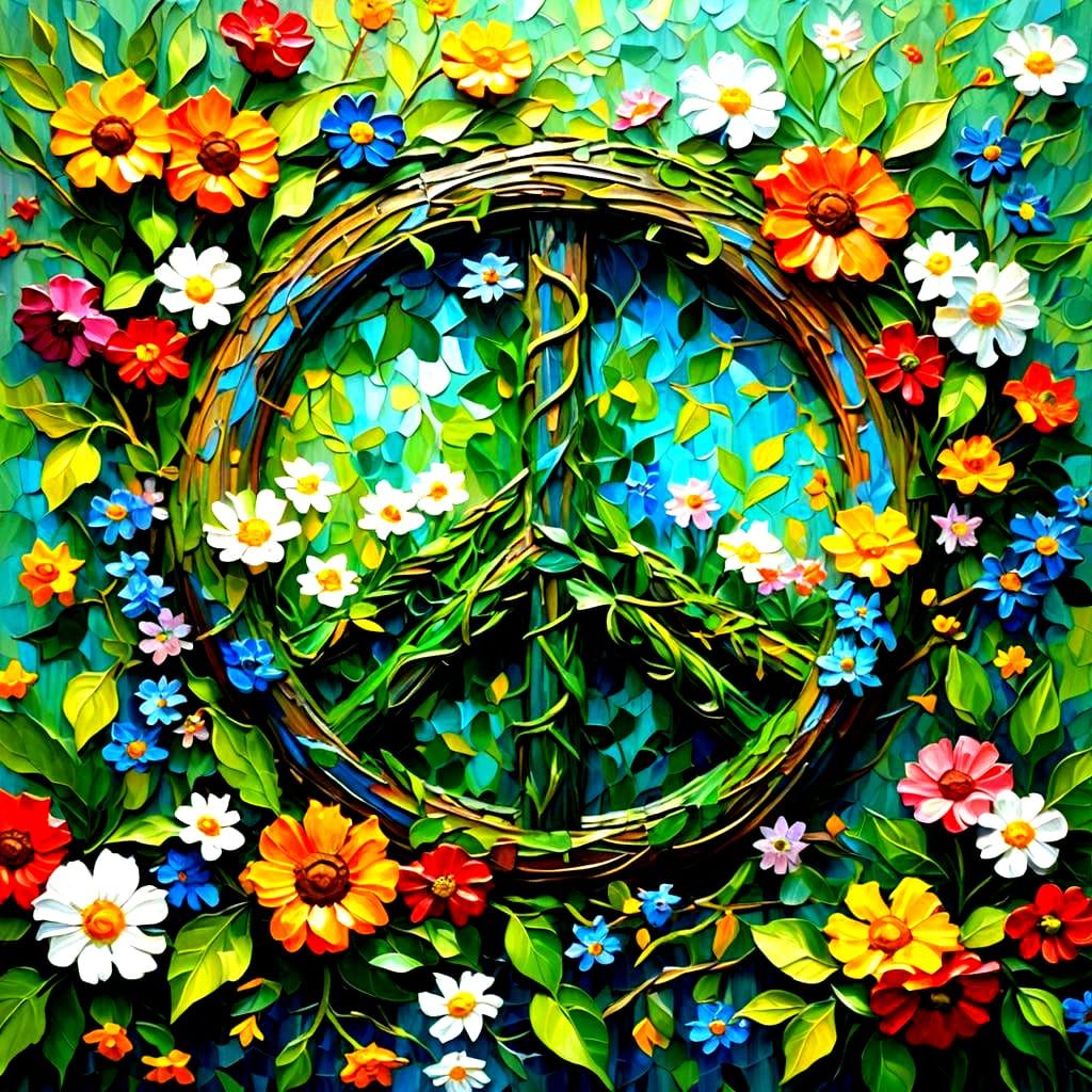 Colorful Peace Symbol in Expressionist Oil Painting