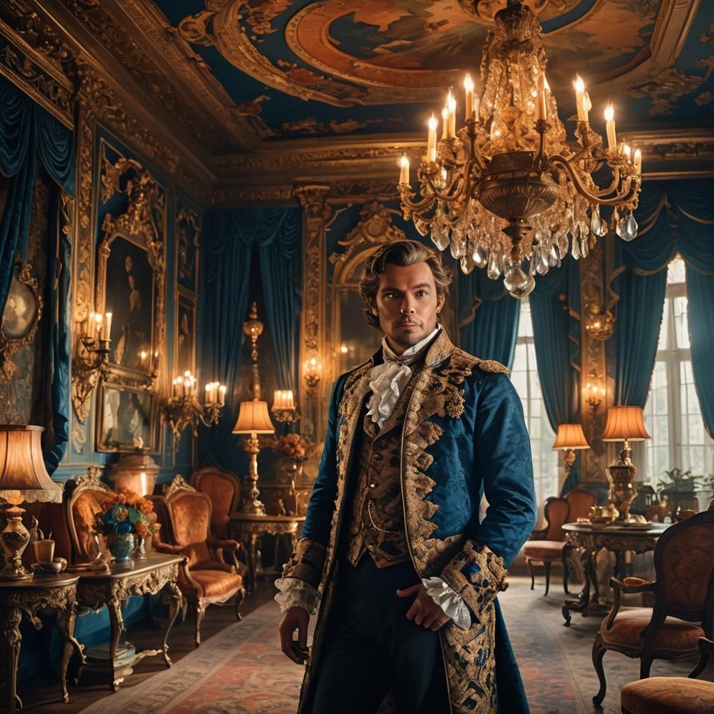 Rococo Aristocrat in Opulent, Warm Cinematic Lighting