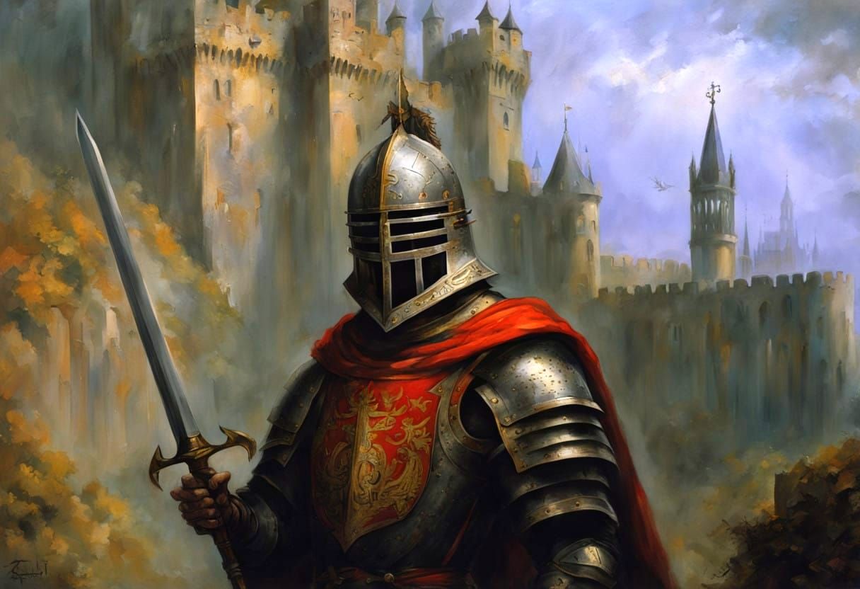 Chivalrous Knight Defends London Castle in Flames