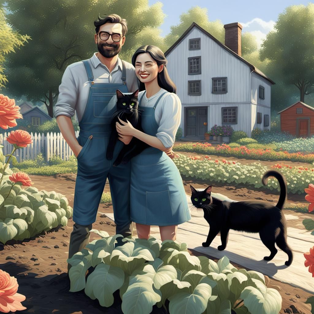 Couple Gardening in Propaganda Poster Style