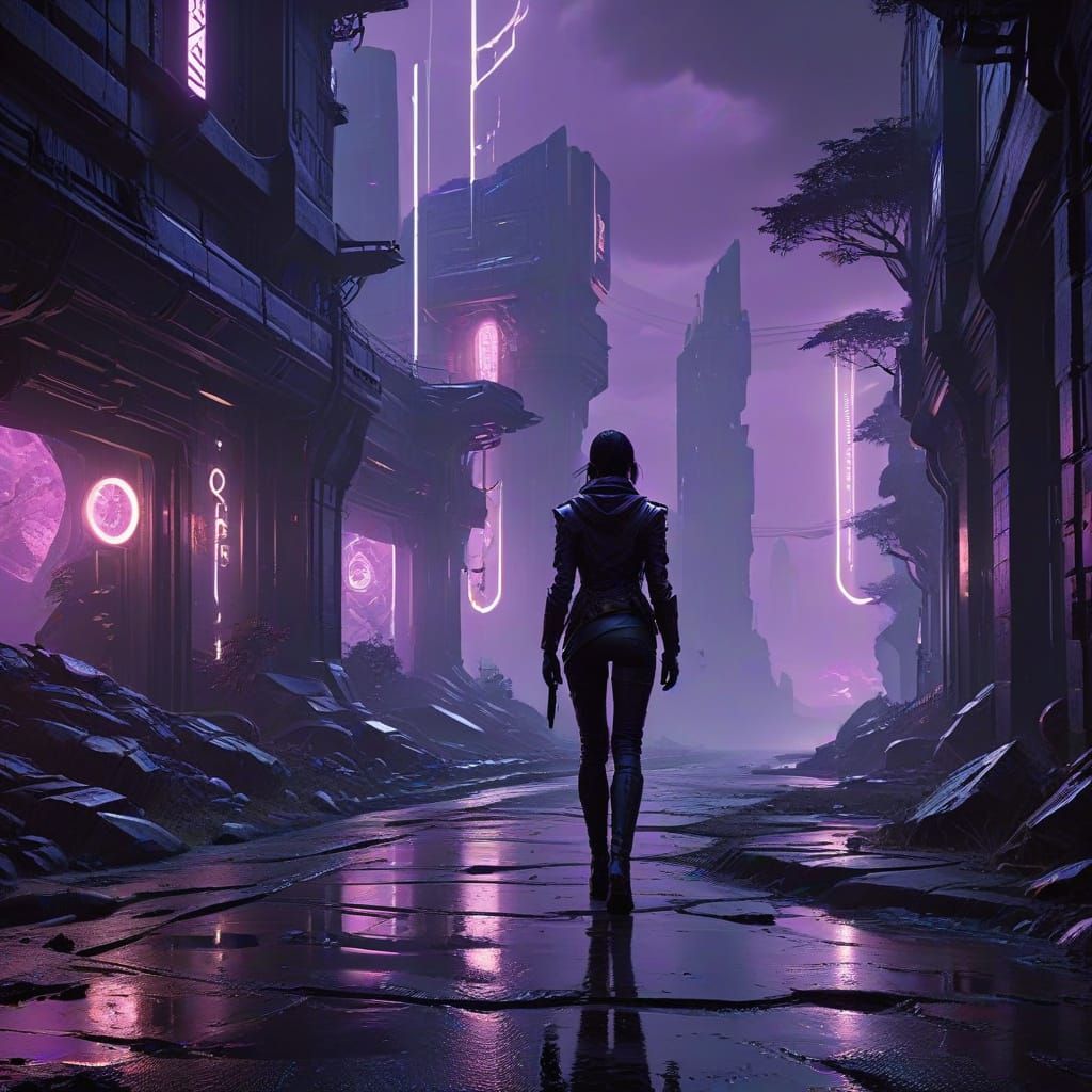 Ethereal Neon Dreamscape in Neo-Noir Style