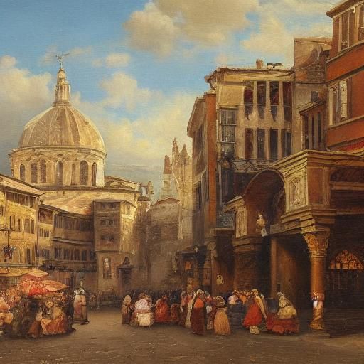 Lively Medieval Rome Cityscape in Renaissance Style