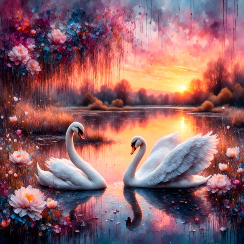 Stunning Swan on Pond at Golden Hour