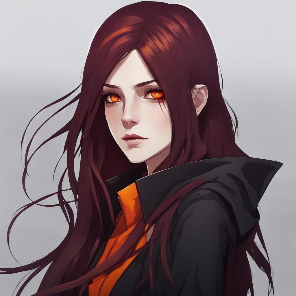 Ethereal Girl with Maroon Hair and Black Clothing