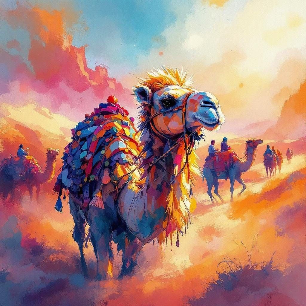 Desert Caravan as Impressionist Painting