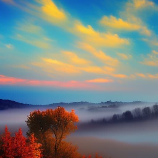 Colorful Landscape with Ethereal Sky and Sea
