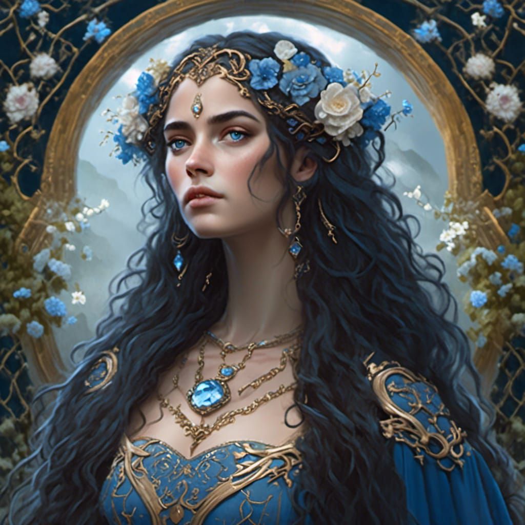 Ethereal Portrait of a Woman in Blue Velvet