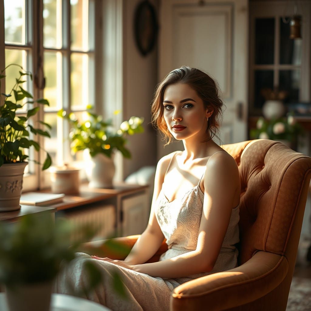 Elegant Woman in Whimsical French Country Retreat