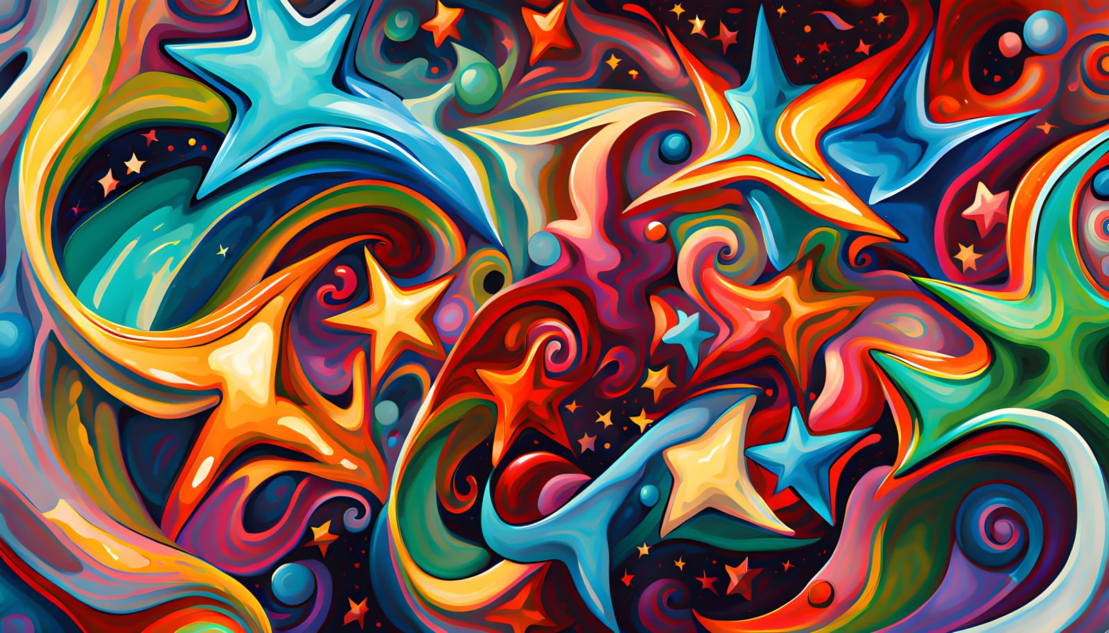 Vibrant Celestial Swirls in Iridescent Oil