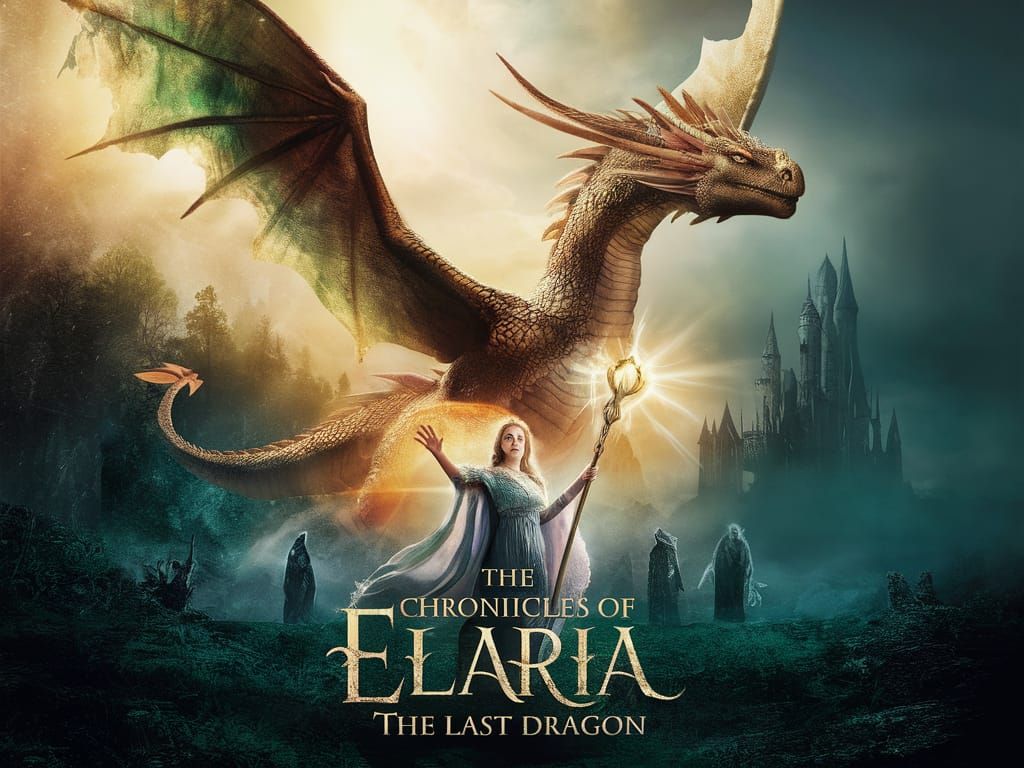 Majestic Dragon Soaring Over Enchanted Forest Poster