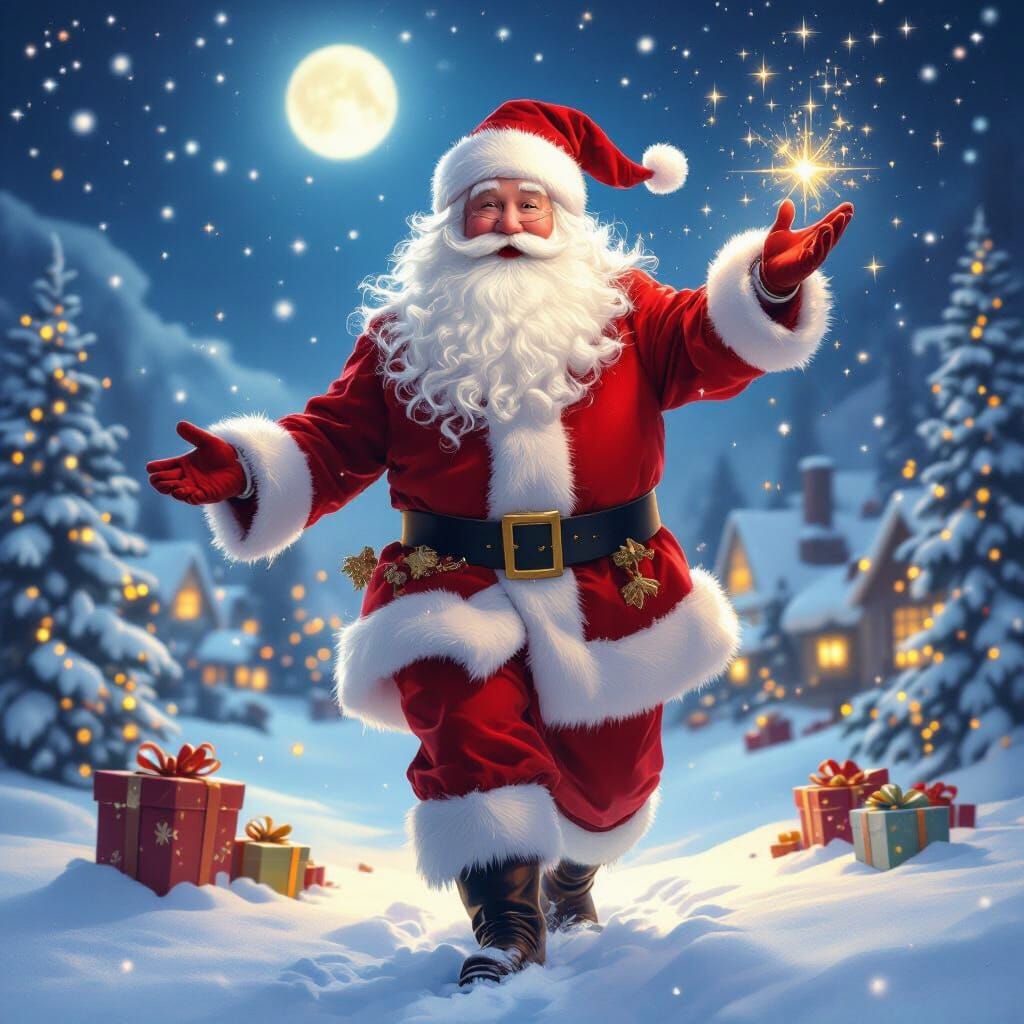 Magical Father Christmas Dancing in Moonlight