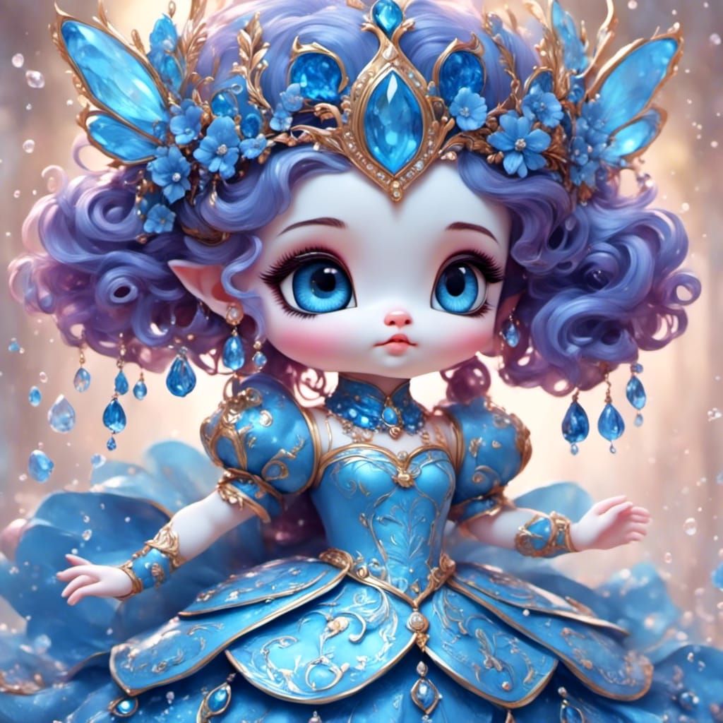 Cute Blue Goo Blob Princess in Chibi Style