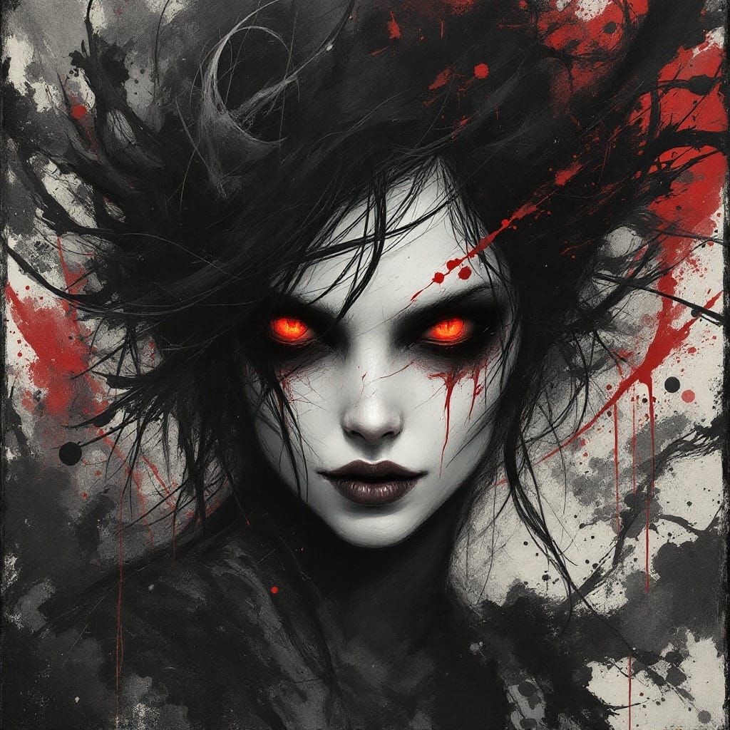 Ethereal Demoness in Dark Grunge Ink Style