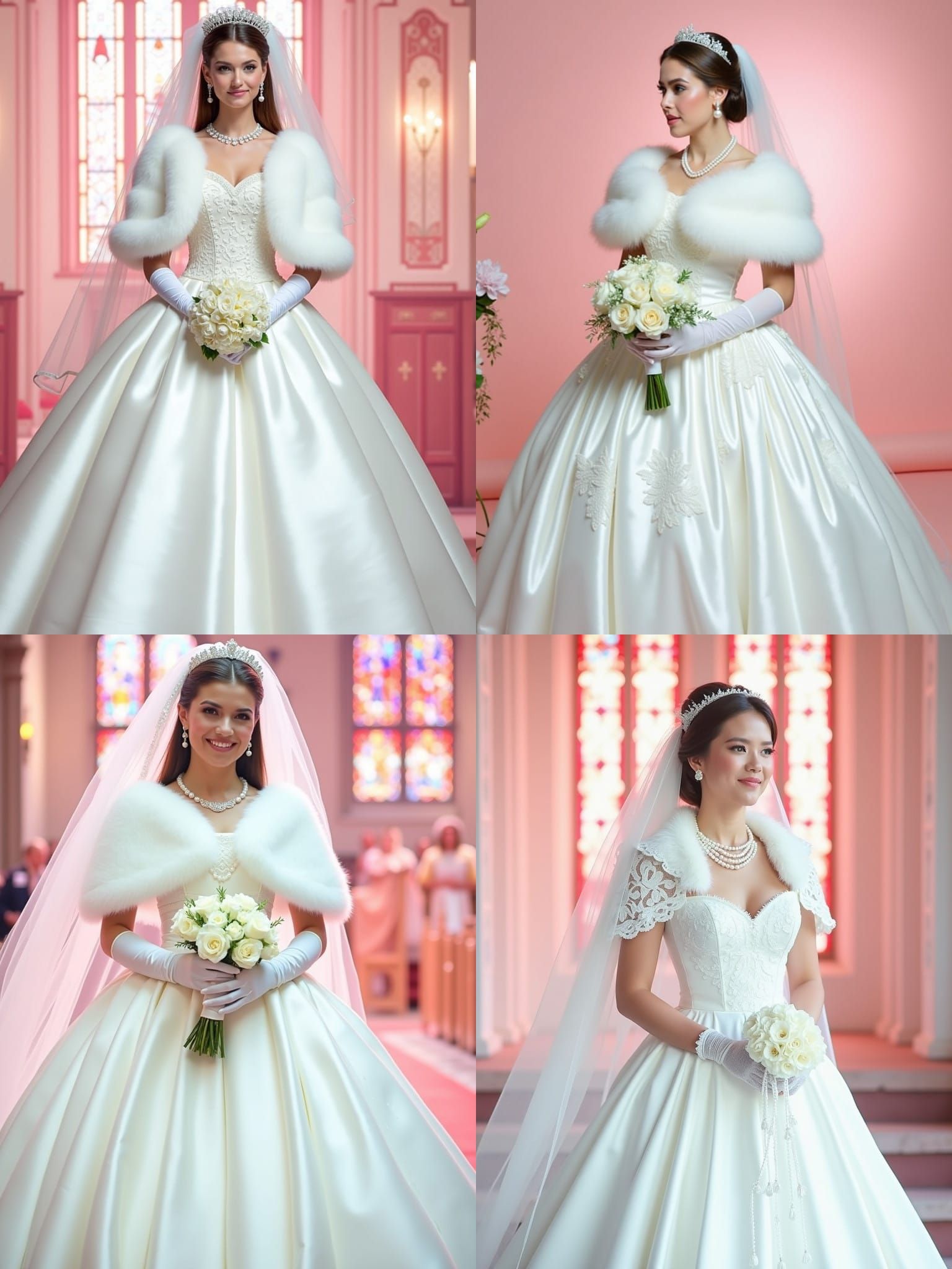 Elegant Bride in White Satin Tulle Wedding Gown