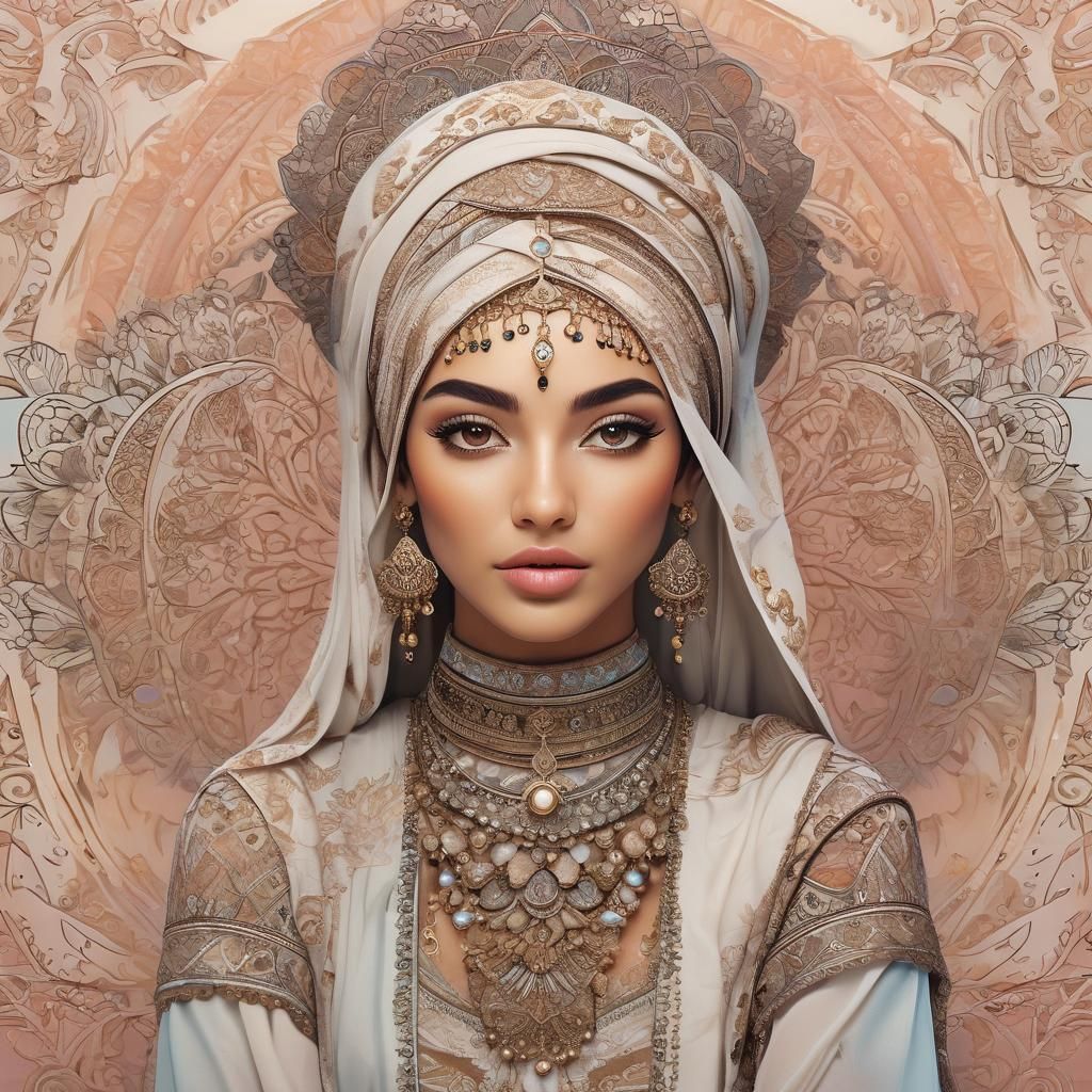 Arabic Woman in Vibrant Illustration for Makeup Website