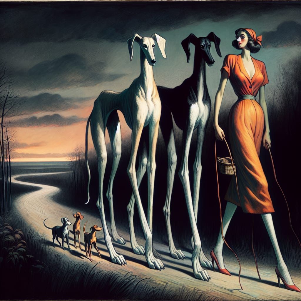 Whimsical Walk with Dogs in Fairy Tale Style