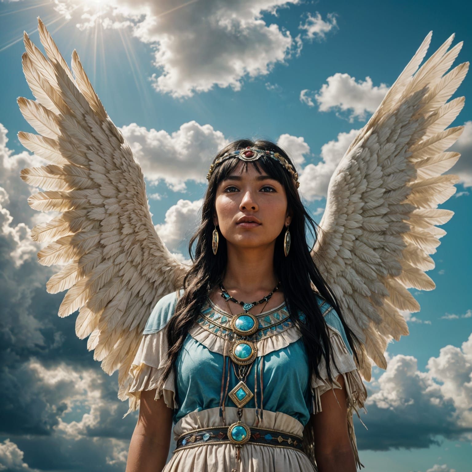 Native American Angel with Wings: Cinematic Film Still