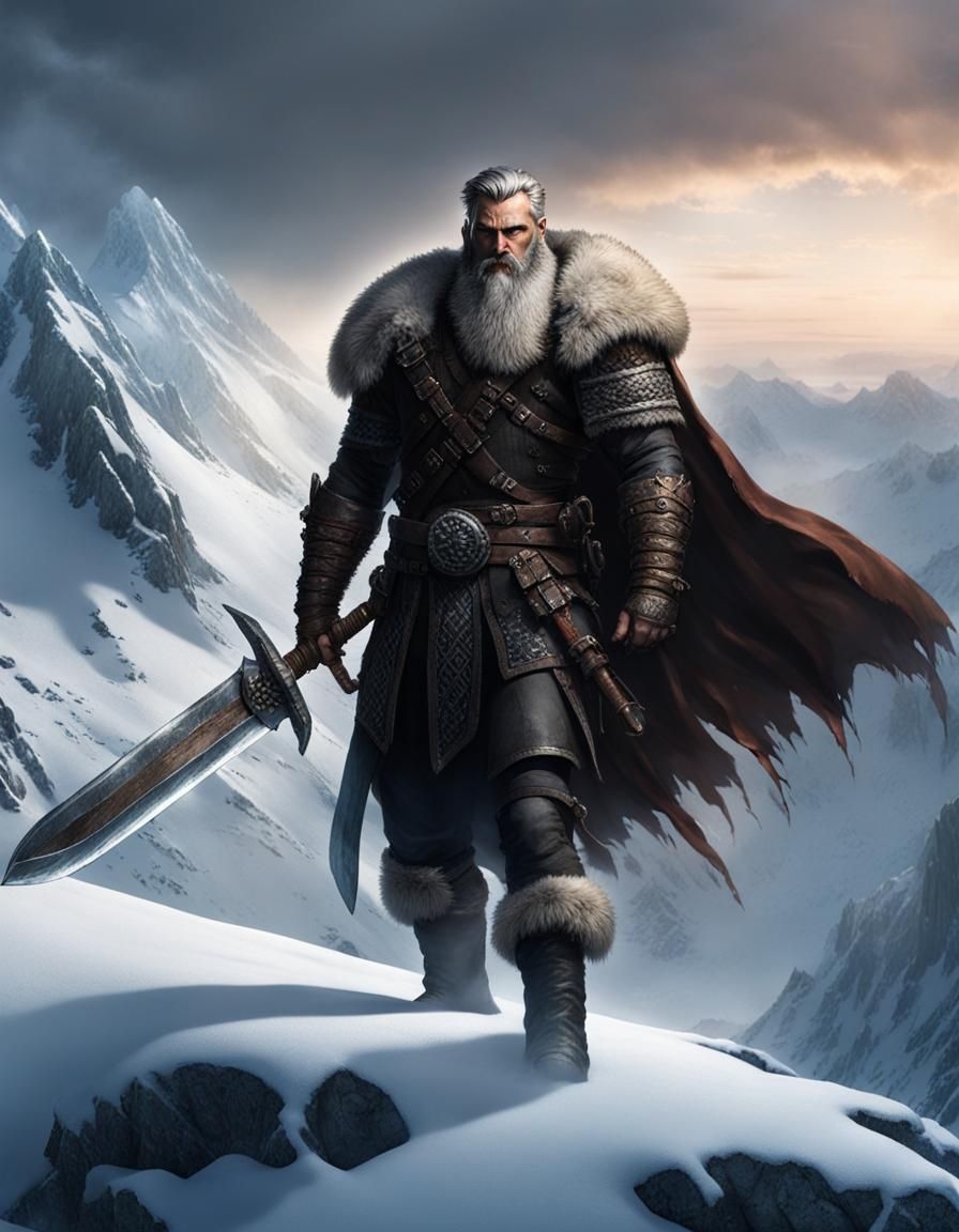 Goliath Barbarian with Greatsword in Frozen Mountains