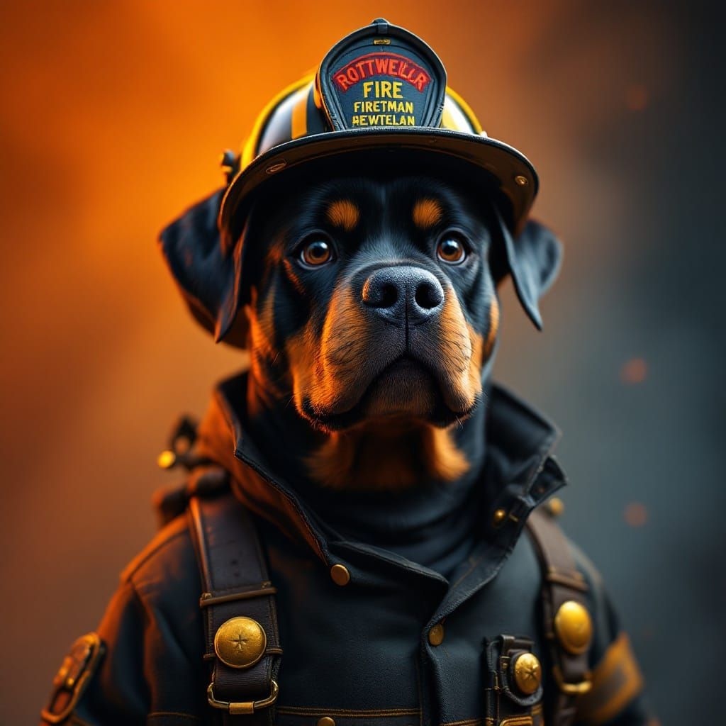 Heroic Rottweiler Firefighter in 3D Digital Art
