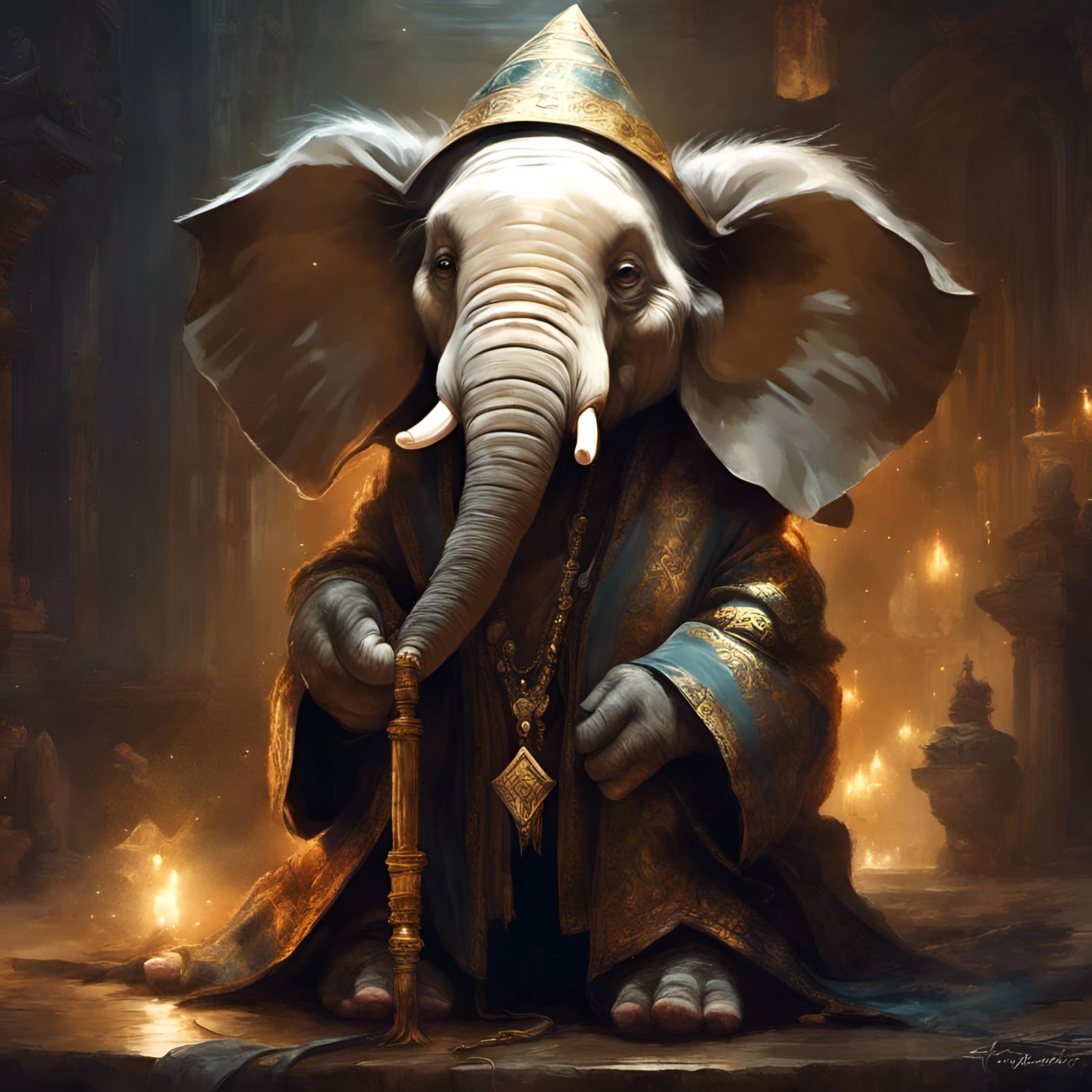 Chibi Elephant Wizard in Detailed 3D Render