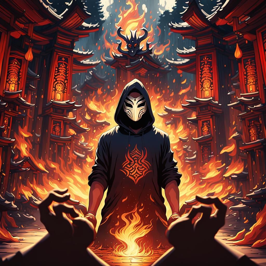 Mystical Firestarter in a Dark Fantasy Shrine