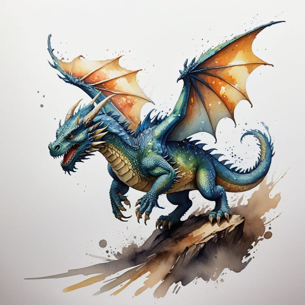 Dragon in Flight: Expressive Watercolor Painting
