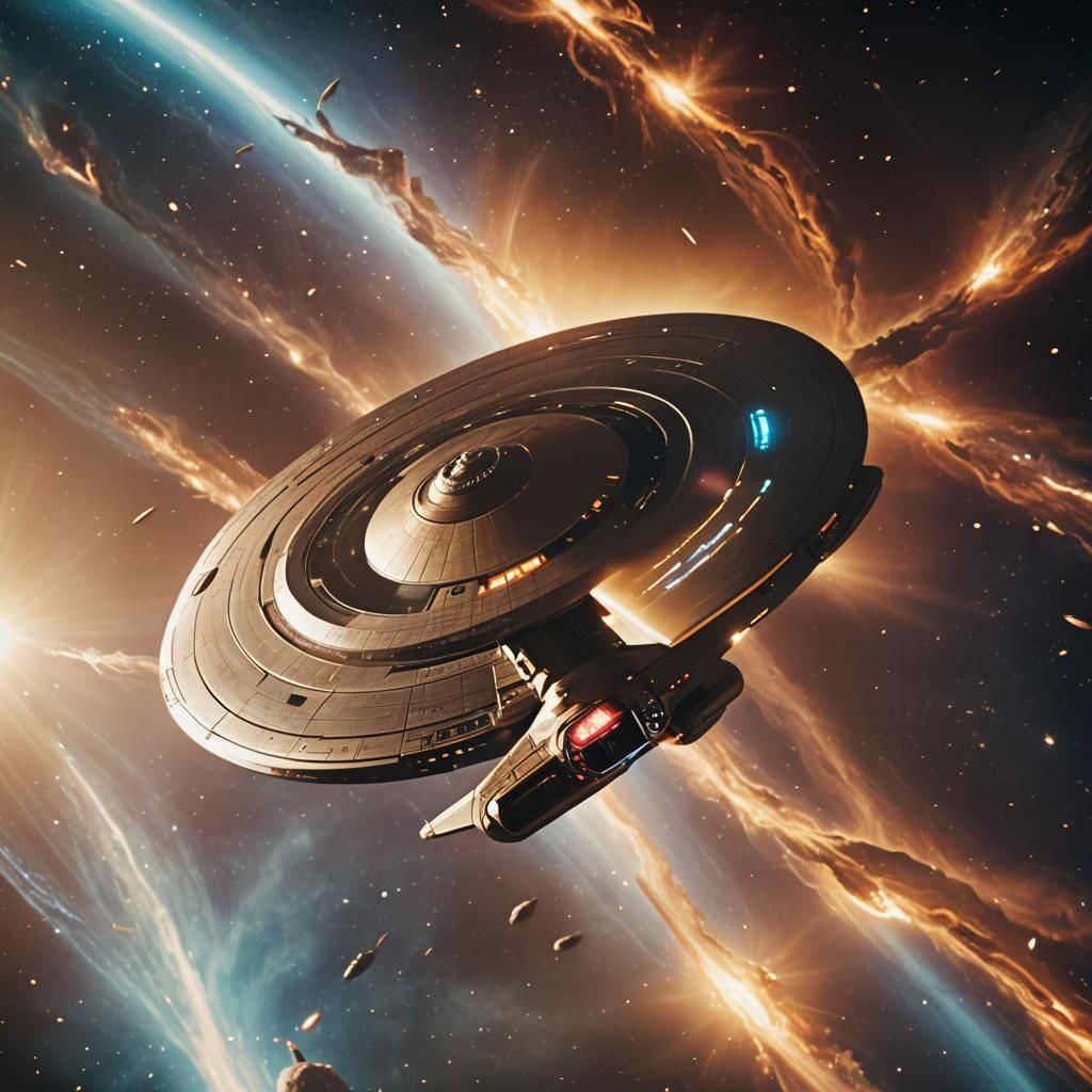 Starship Enterprise in Flight: Retro-Futuristic Concept Art