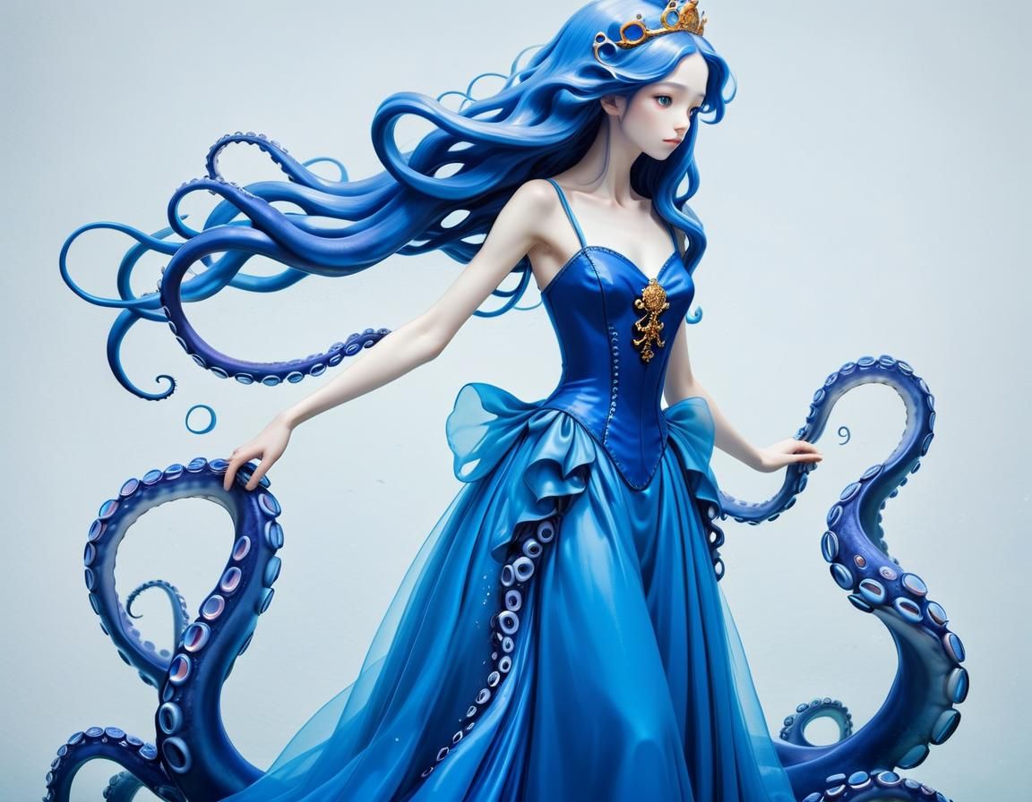 Sea Queen with Cobalt Hair in Studio Ghibli Style